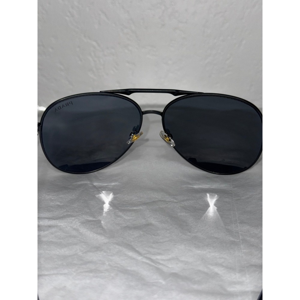 Prada Linea Rossa Mens Black Aviator Sunglasses PS 51US Red Logo Stripe - Picture 3 of 4